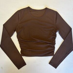 Lululemon Brown Cropped Longsleeve Ribbed Shirt Womens Size 4 Athletic Pullover
